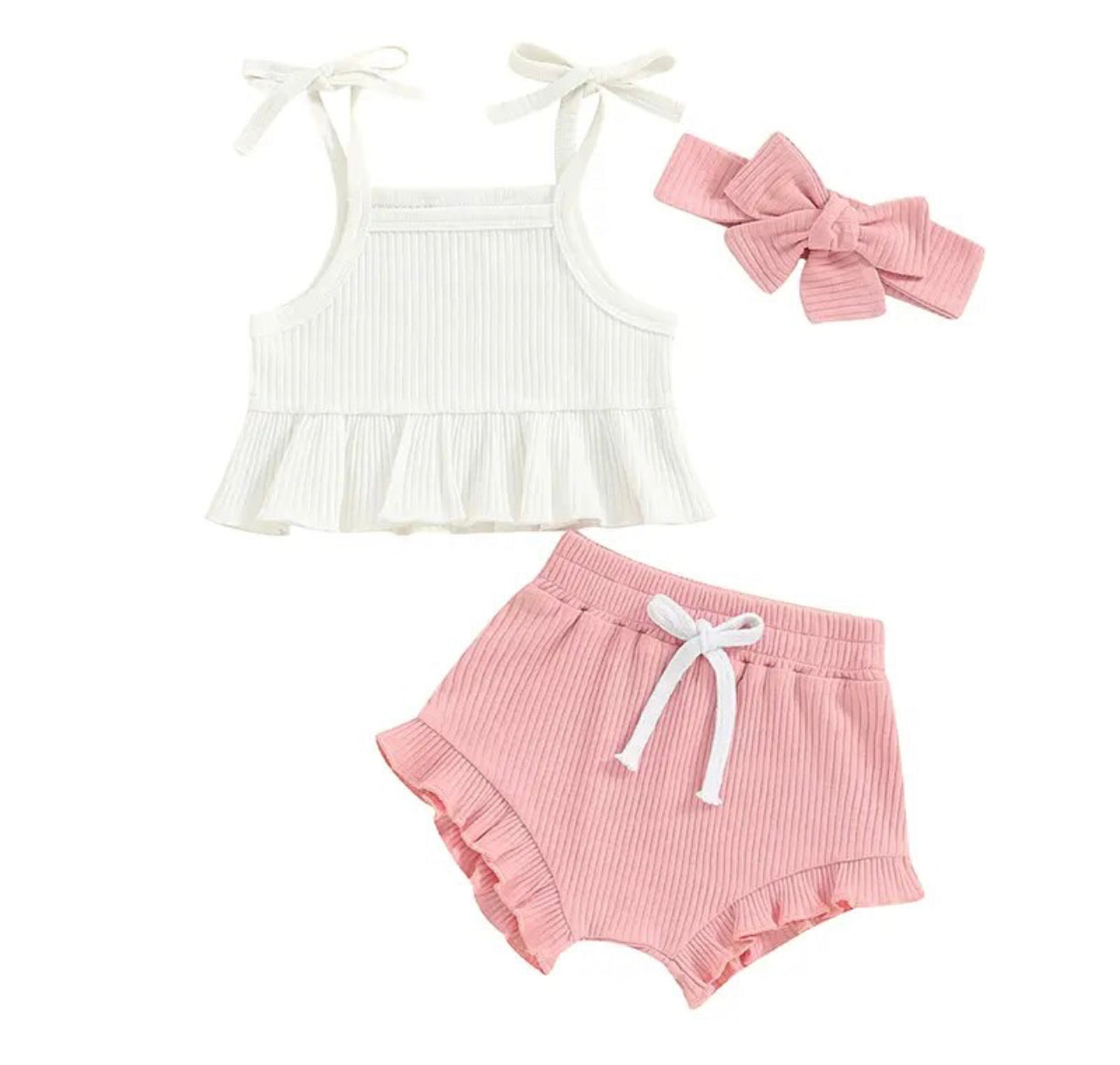 3pcs Ribbed Shorts set