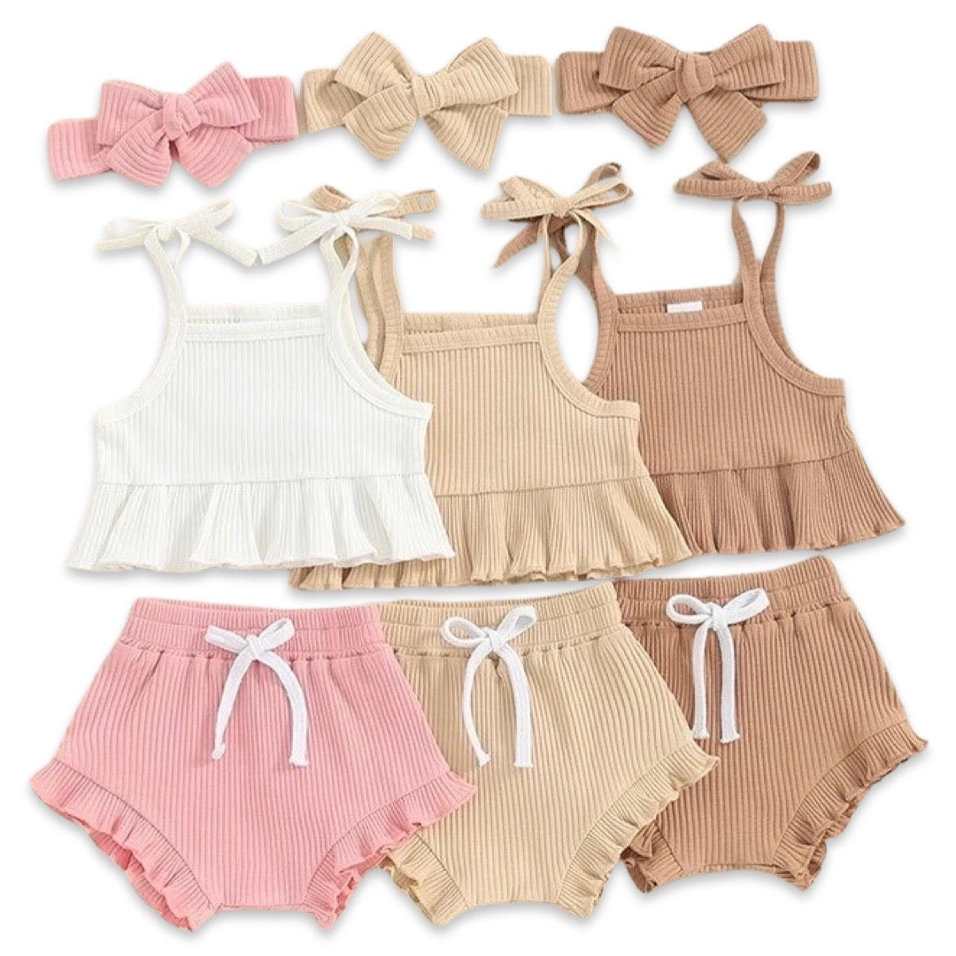 3pcs Ribbed Shorts set