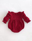 Long Sleeve Romper with Bow (Red)