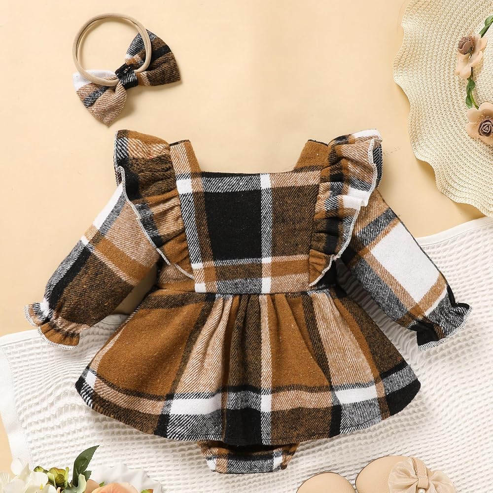 2pcs Plaid Romper Dress