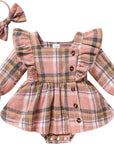 2pcs Plaid Romper Dress