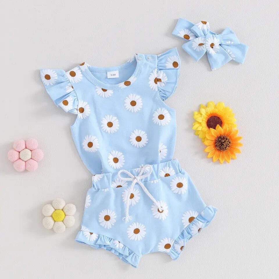 3pcs Daisy Shorts Set