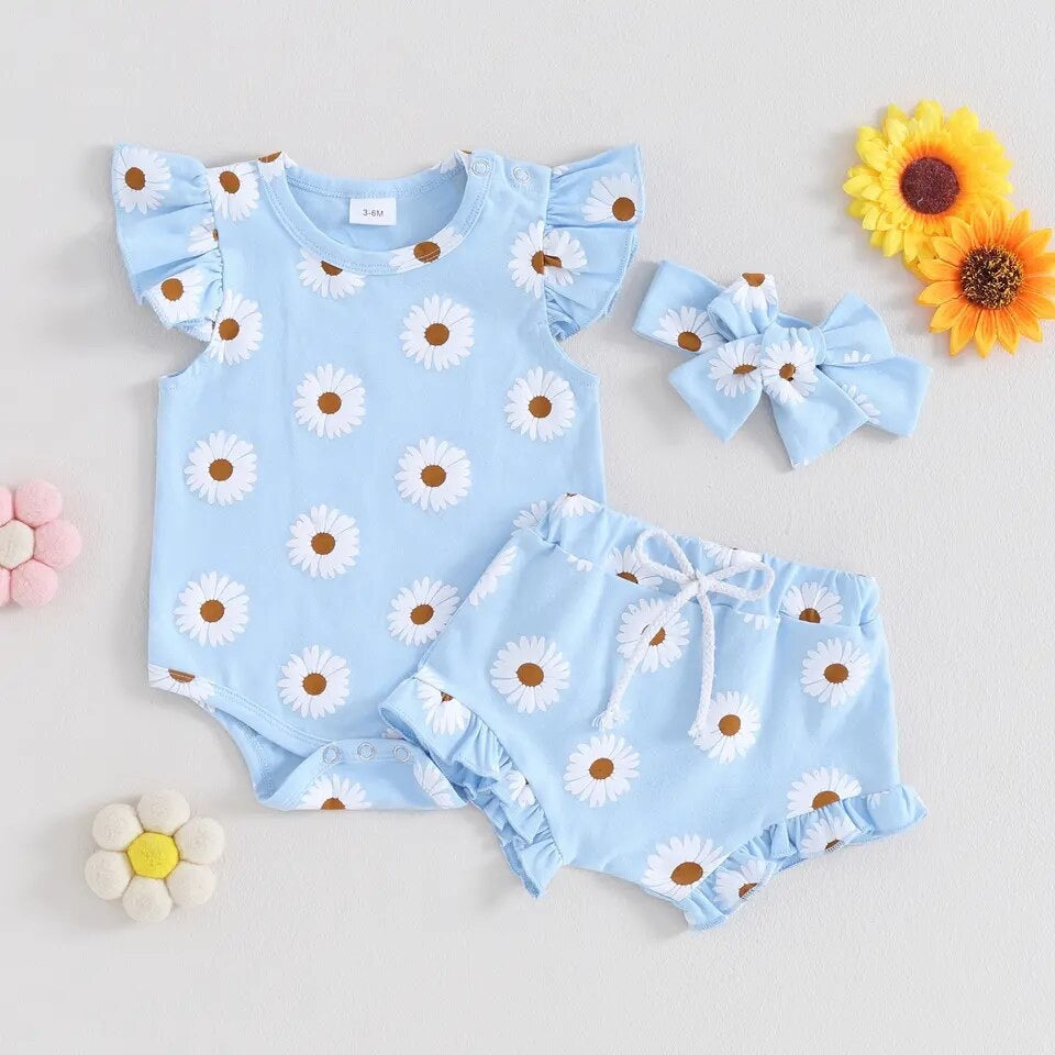 3pcs Daisy Shorts Set