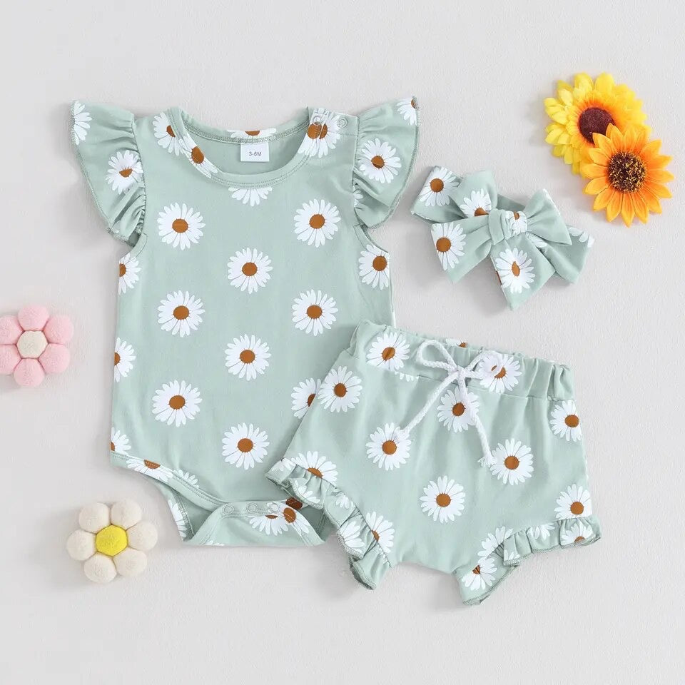 3pcs Daisy Shorts Set