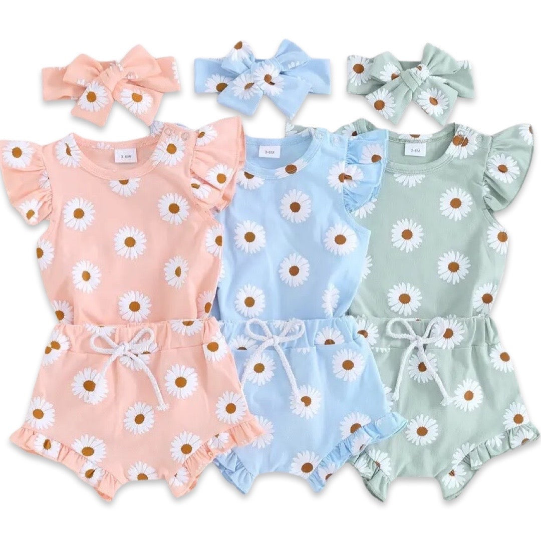 3pcs Daisy Shorts Set