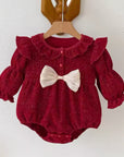 Long Sleeve Romper with Bow (Red)