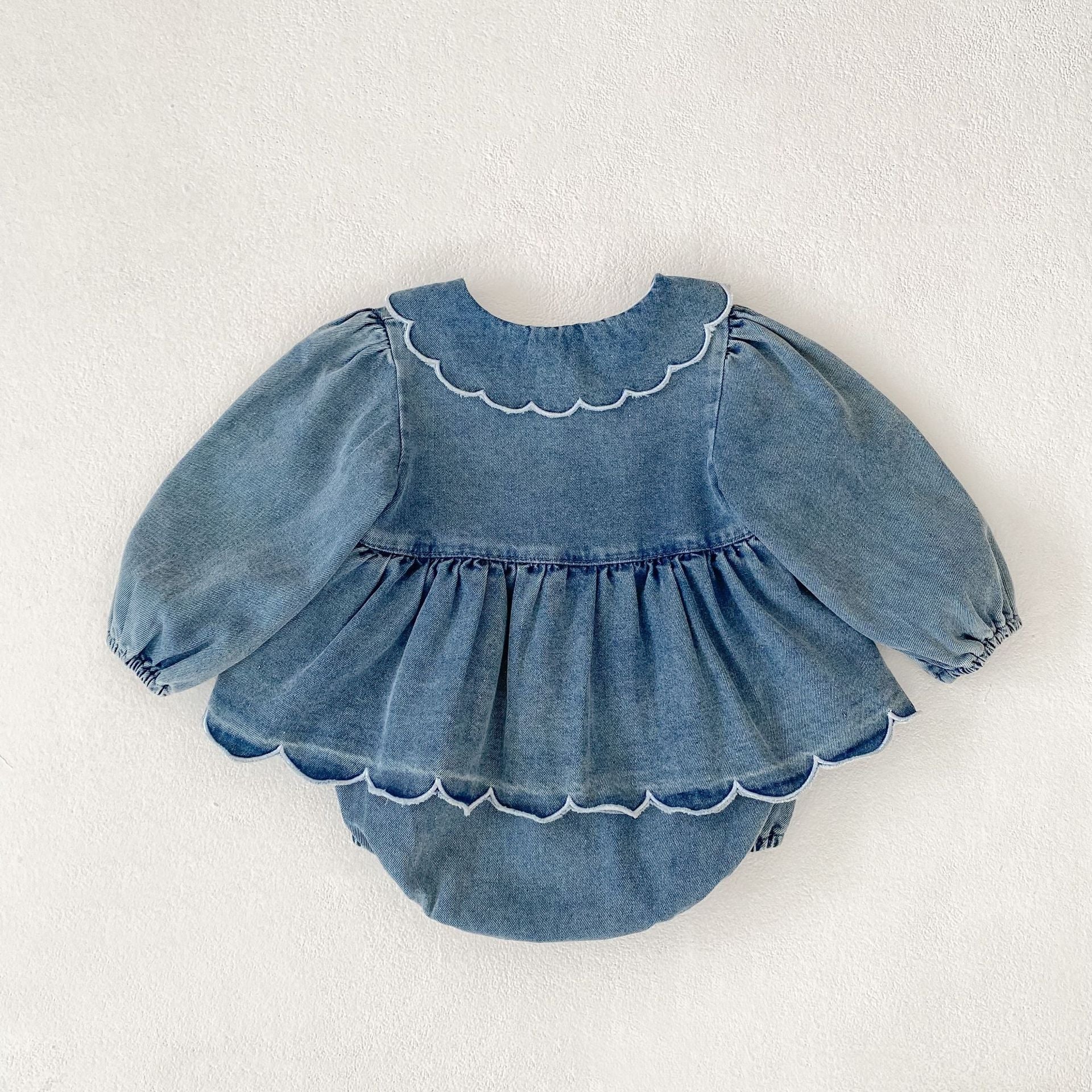 Bluebell Scallop Denim Romper