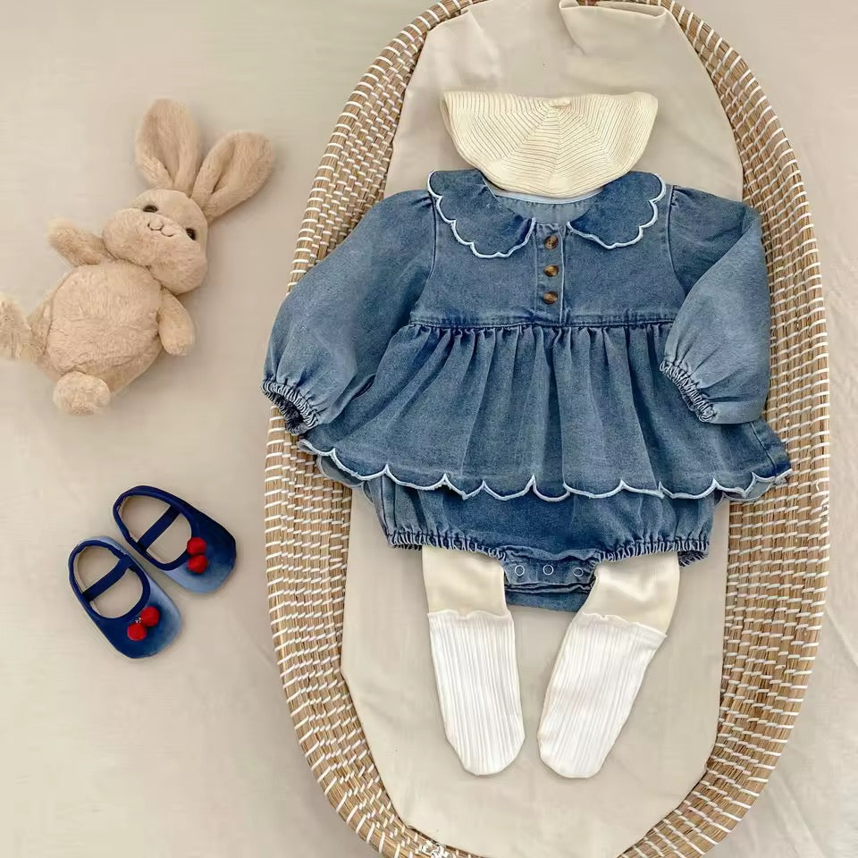 Bluebell Scallop Denim Romper