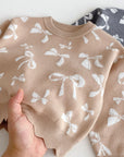 Bow Blossom Knit Beige Set