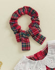 Christmas Plaid Eyelet Collar Bubble Romper