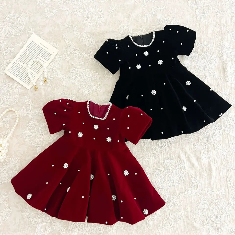 The Pearl Blossom Velvet Dress