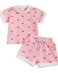 Waffle Cotton Bow Shorts Set