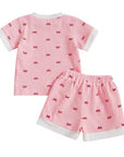 Waffle Cotton Bow Shorts Set