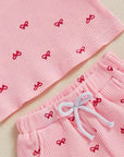 Waffle Cotton Bow Shorts Set