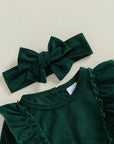 2pcs Corduroy Ruffled Romper