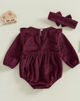 2pcs Corduroy Ruffled Romper