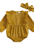 2pcs Corduroy Ruffled Romper