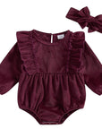 2pcs Corduroy Ruffled Romper