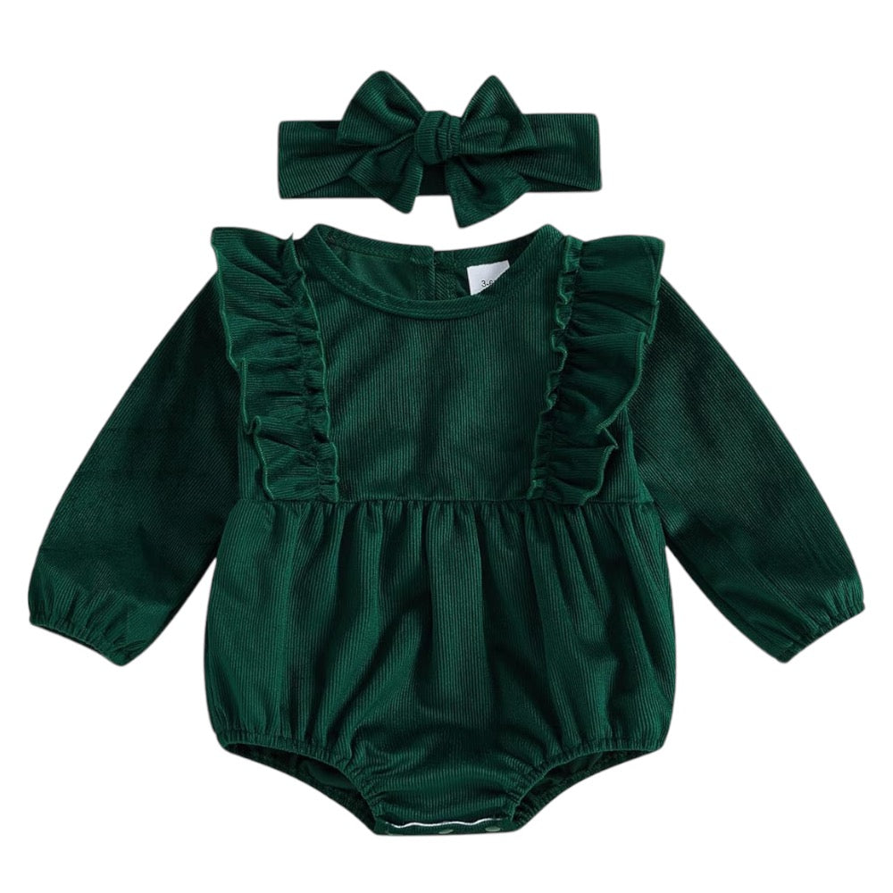 2pcs Corduroy Ruffled Romper