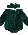 2pcs Corduroy Ruffled Romper