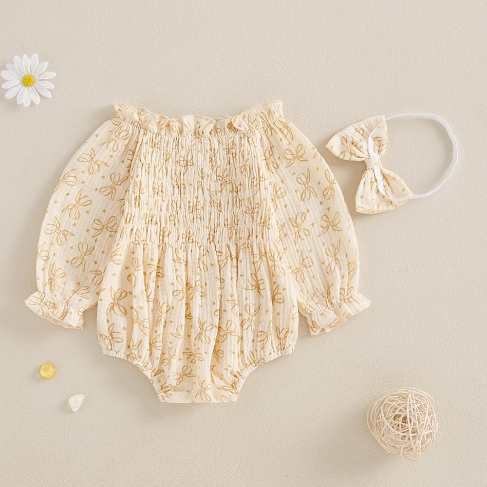 Bow Smocked Romper Set