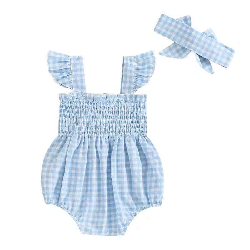 Gingham Flutter Romper Set