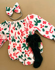 Candy Cane Bows Long Sleeve Romper