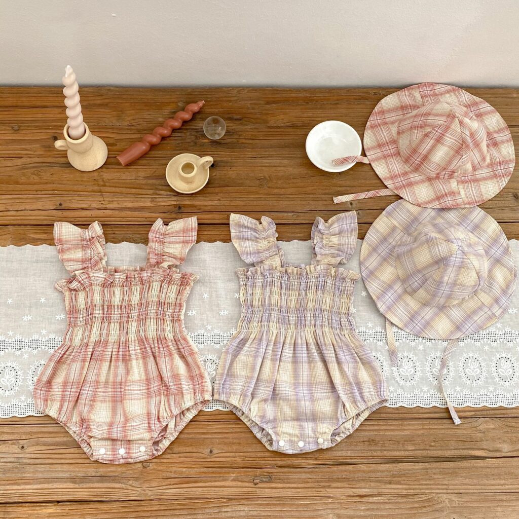 Plaid Ruffle Romper &amp; Hat Set