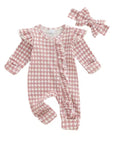 Houndstooth Ruffle Knit Romper Set