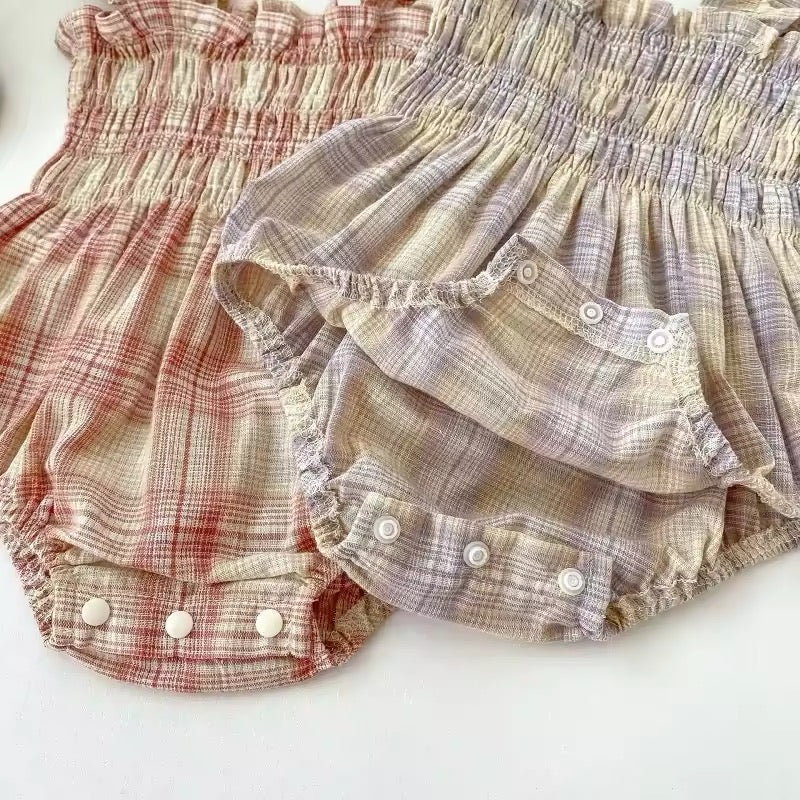 Plaid Ruffle Romper &amp; Hat Set