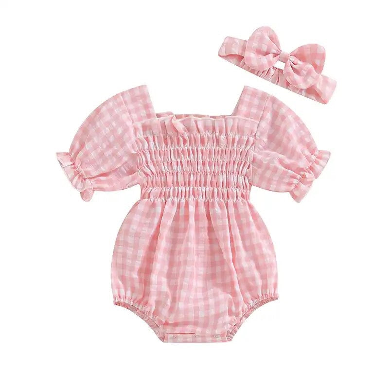 2pcs Plaid Bubble Romper