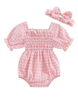 2pcs Plaid Bubble Romper