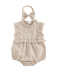 2pcs Ruffle Plaid Romper