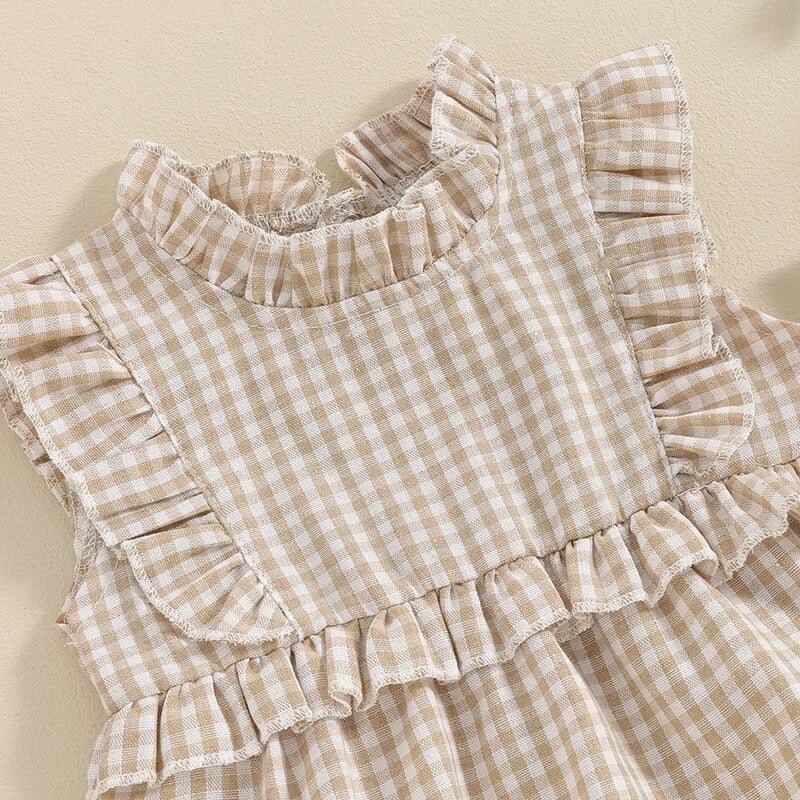 2pcs Ruffle Plaid Romper