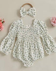 Floral Smocked Romper Set (blue)