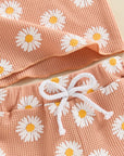 2pcs Floral Waffle Shorts Set