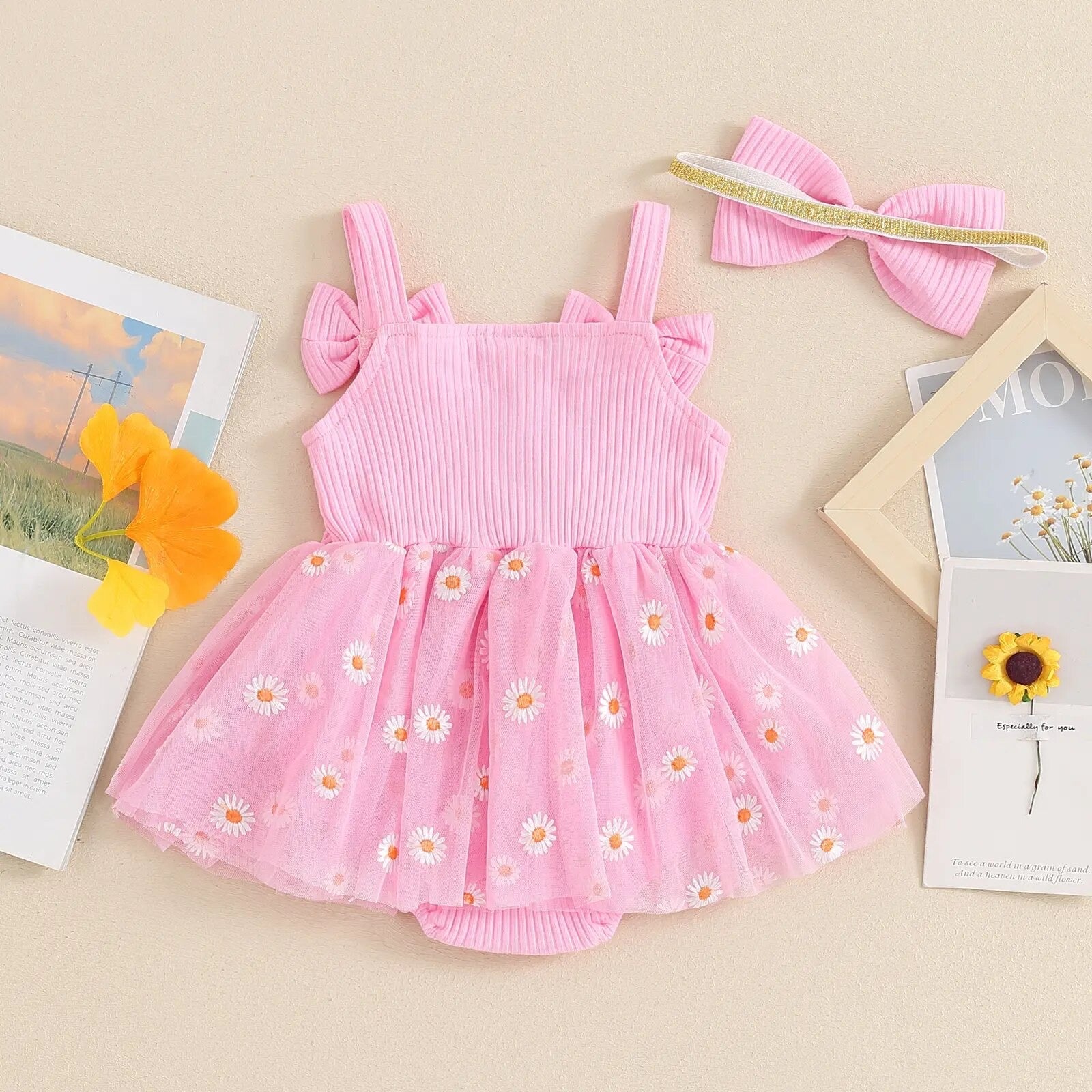 Bow Sleeve Daisy Tutu Romper