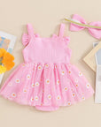 Bow Sleeve Daisy Tutu Romper