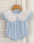Sky Blue Eyelet Collar Bubble Romper