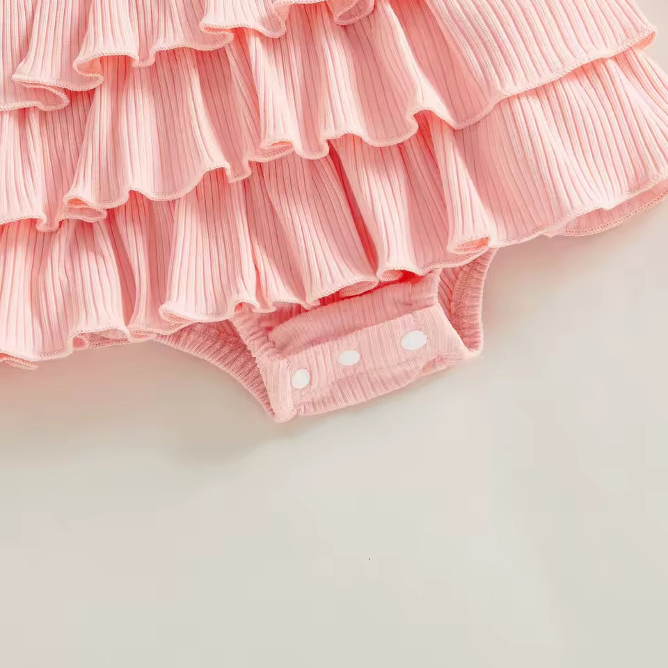 Bella Bow Ribbed Ruffle Romper