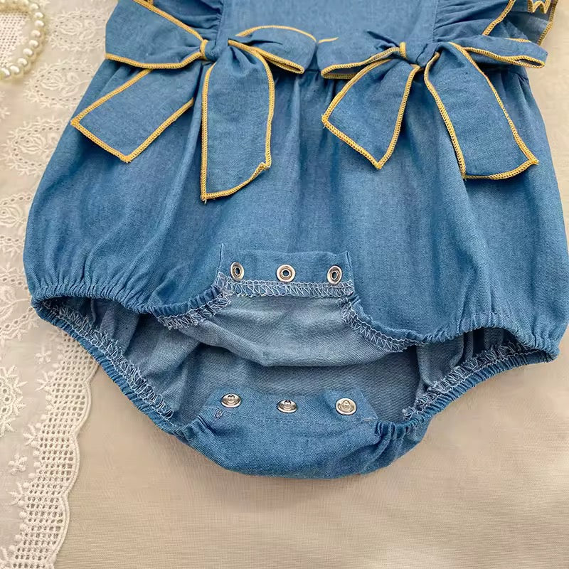 Denim Darling Double Bow Bubble Romper
