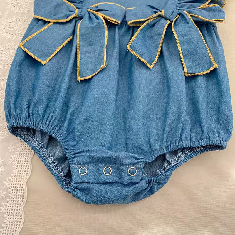 Denim Darling Double Bow Bubble Romper