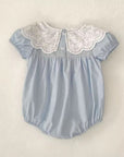 Sky Blue Eyelet Collar Bubble Romper