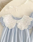 Sky Blue Eyelet Collar Bubble Romper