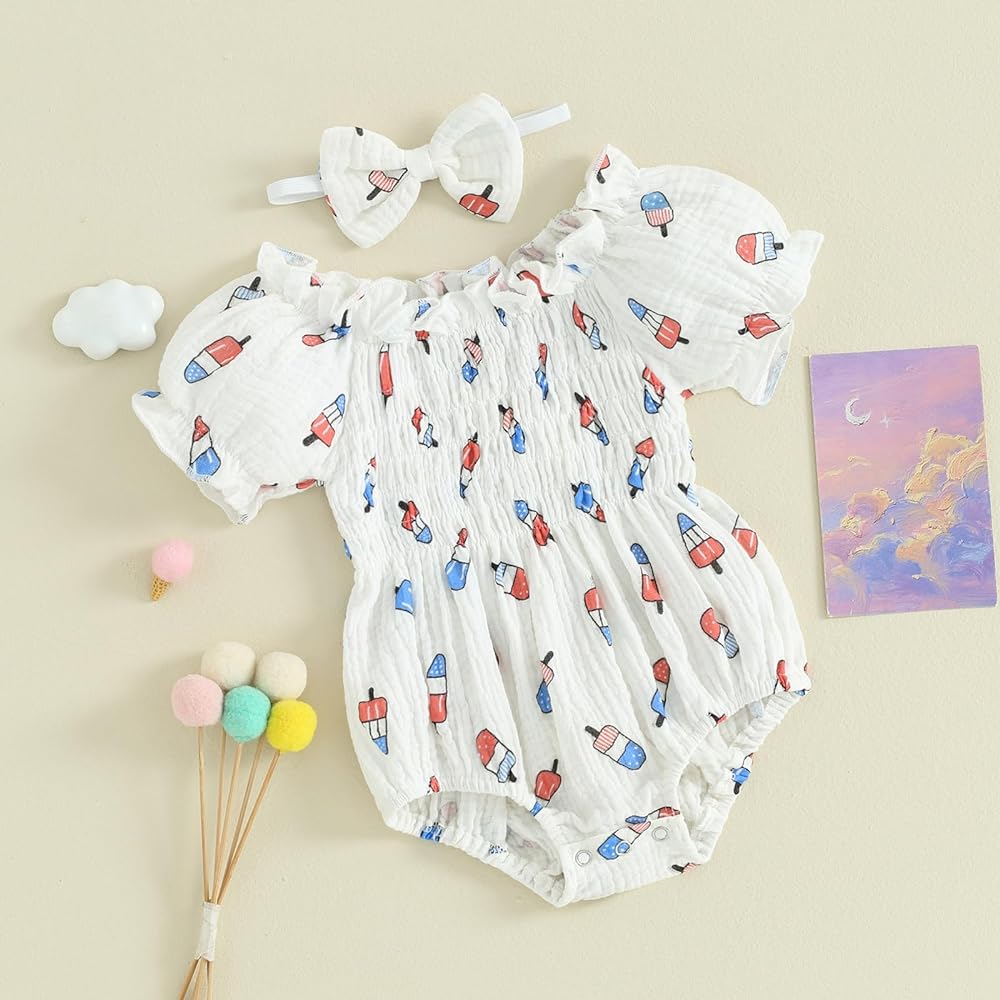 2pcs Smocked Bubble Romper