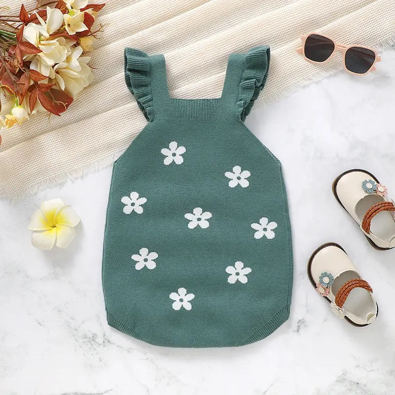 Knit Flower Overalls