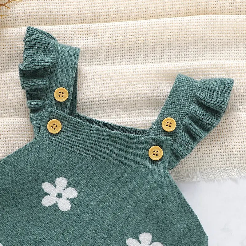 Knit Flower Overalls