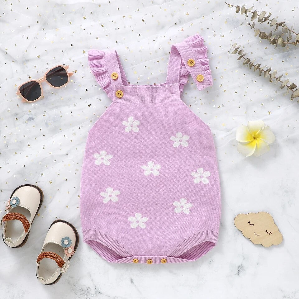 Knit Flower Overalls