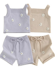 2pcs Knit Flower Shorts Set