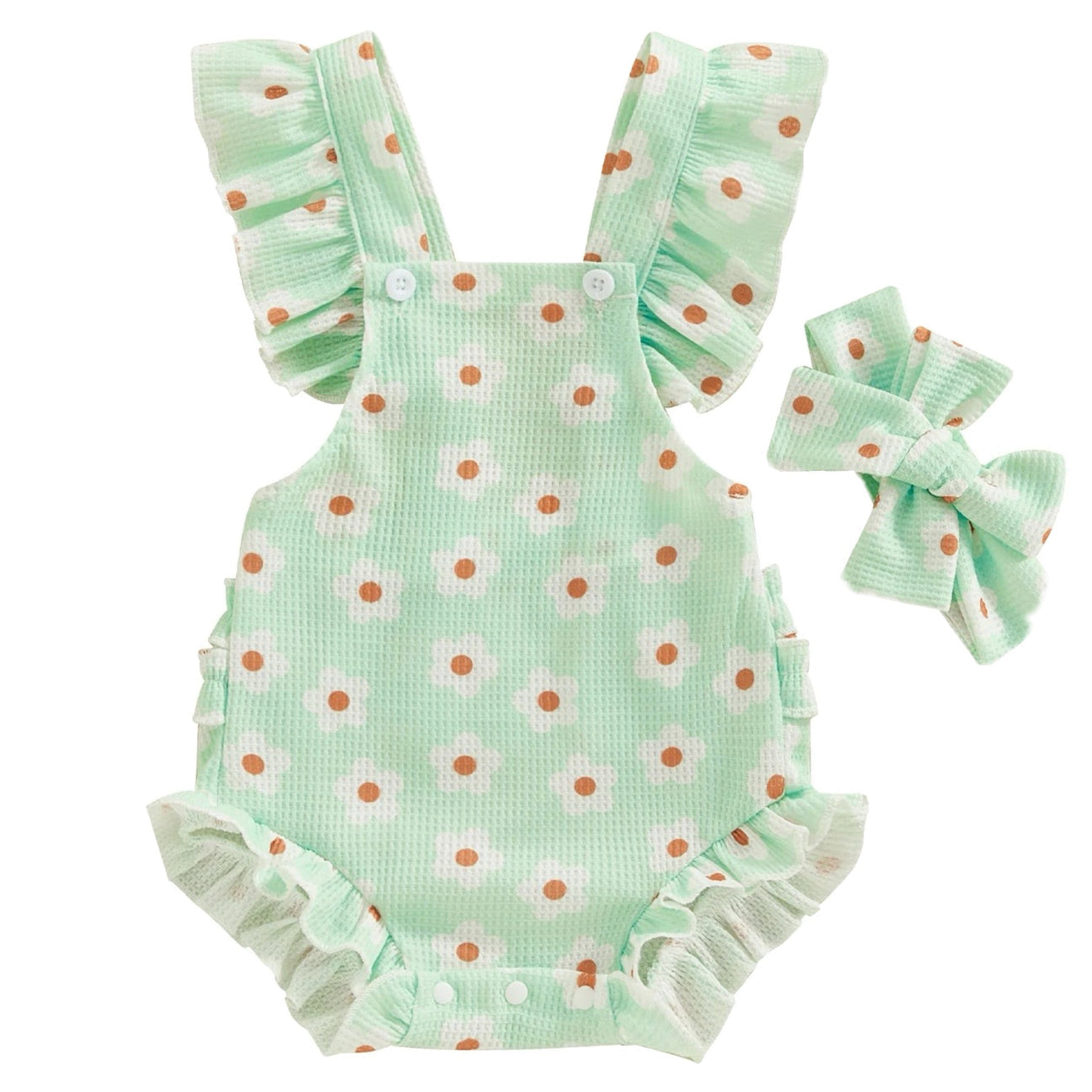 2pcs Ruffle Mint Romper